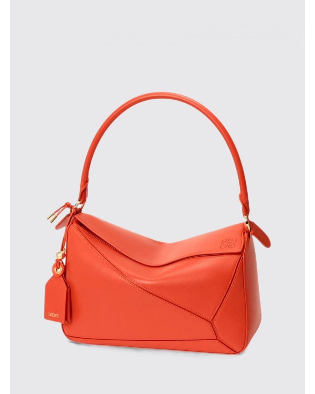 Loewe Red Featherlight Puzzle Nappa Lambskin Handbag With Tubular Handle
