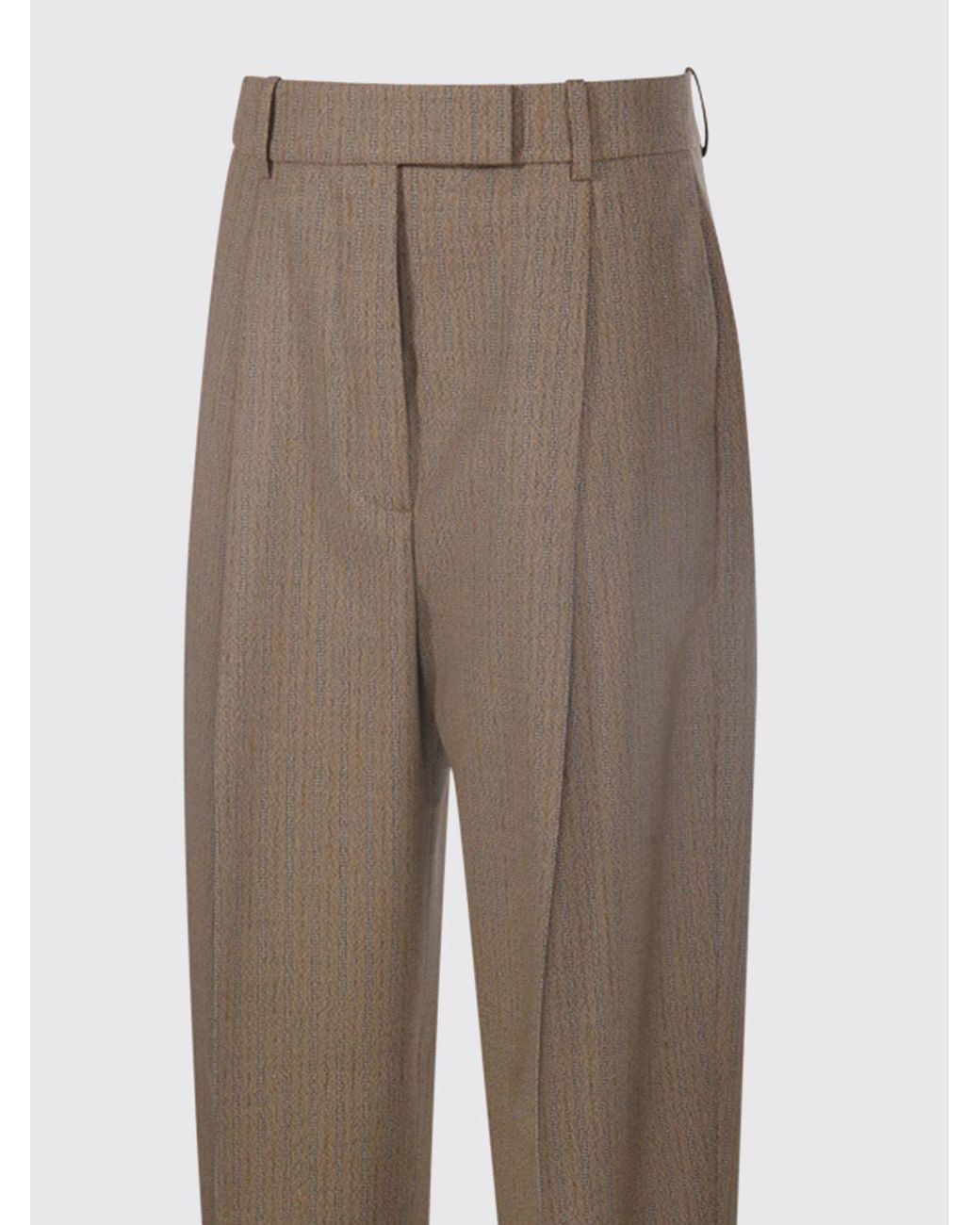 Rohe Natural High-Waisted Striped Wool Blend Straight Trousers