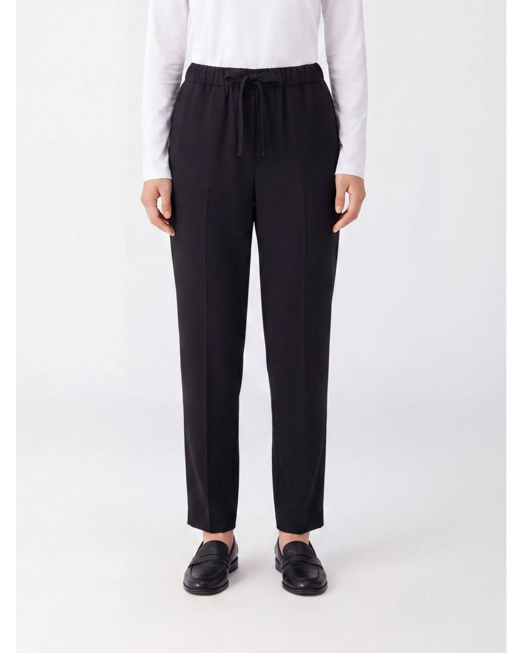 Semicouture Blue Slim Fit Wool Blend Trousers With Drawstring Waist