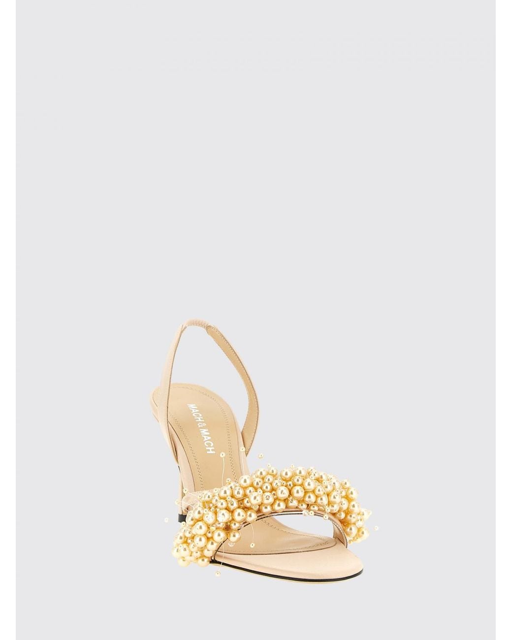 Mach & Mach Metallic Floating Pearls Satin Sandals With Synthetic Pearls