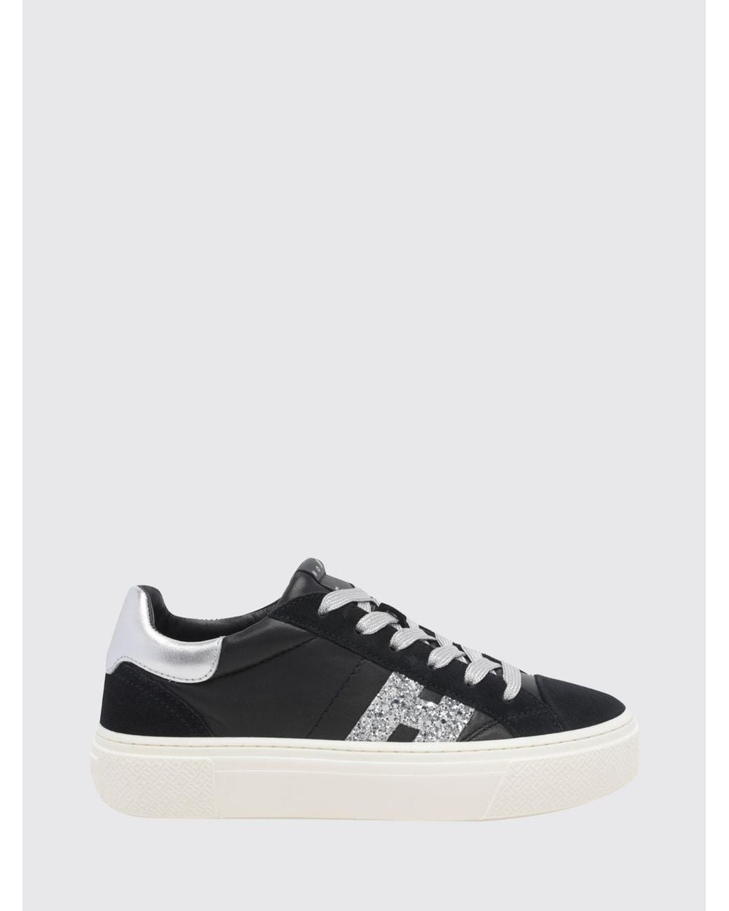 Hogan White Crosswind Nappa And Suede Leather Sneakers With Glitter Logo And Platform Sole
