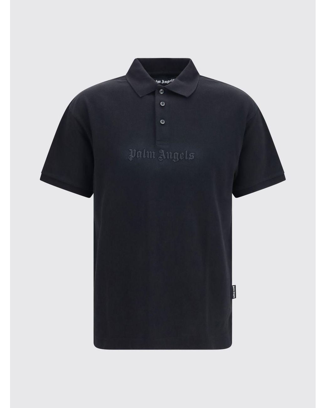 Palm Angels Black Cotton Polo Shirt With Ribbed Collar And Contrasting Logo for men