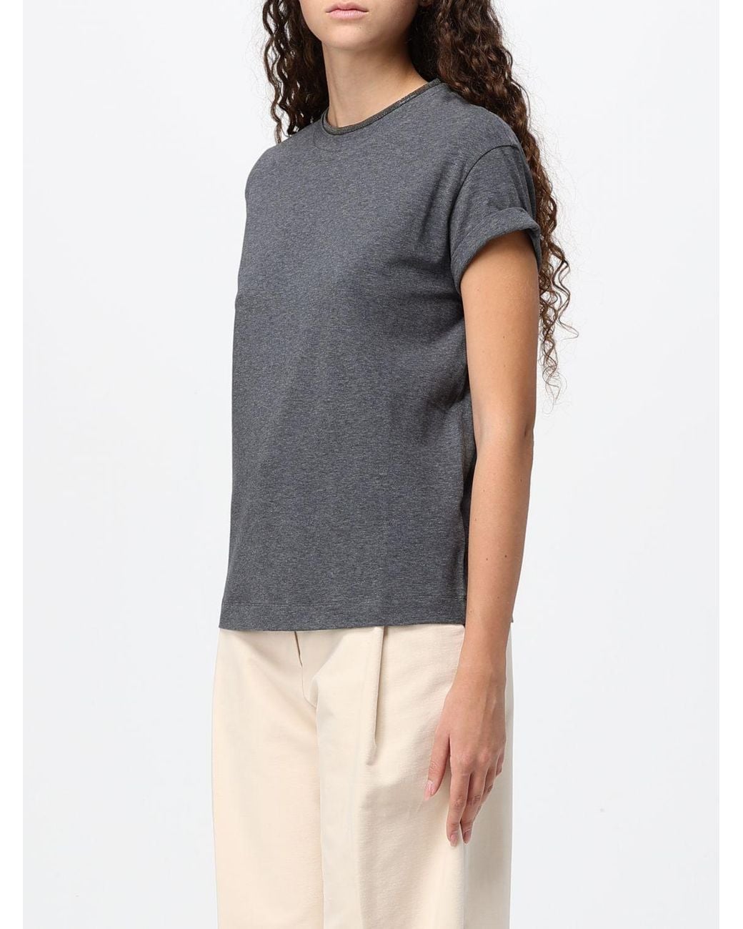 Brunello Cucinelli Blue Stretch-Cotton Crew-Neck T-Shirt With Monili Embroidery