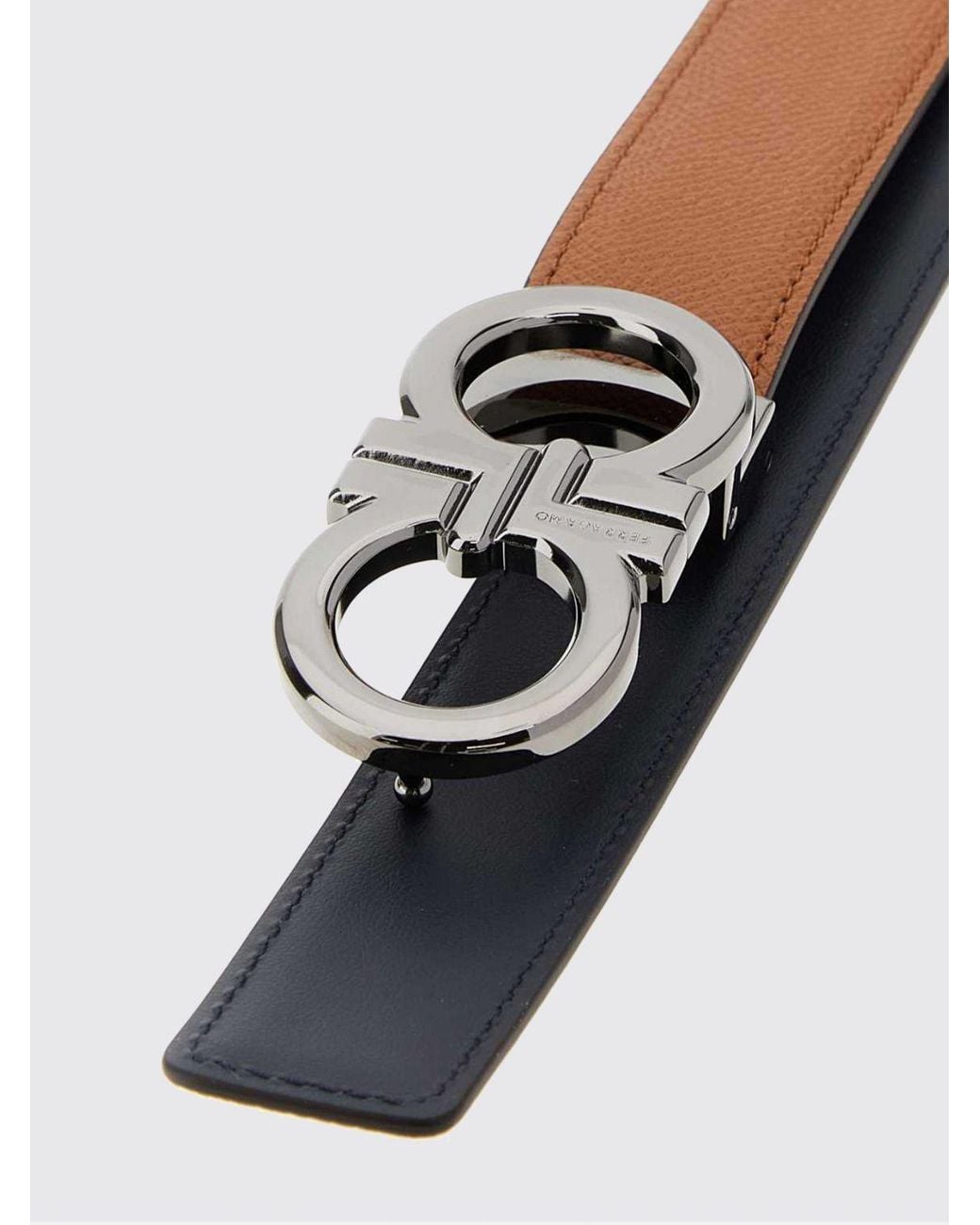 Ferragamo White Reversible Leather Belt With Gancini Buckle for men