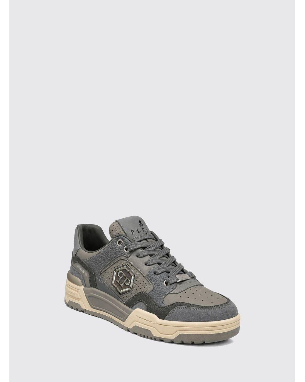 Philipp Plein Gray Predator V2 Low-Top Leather Trainers With Hexagon Logo for men