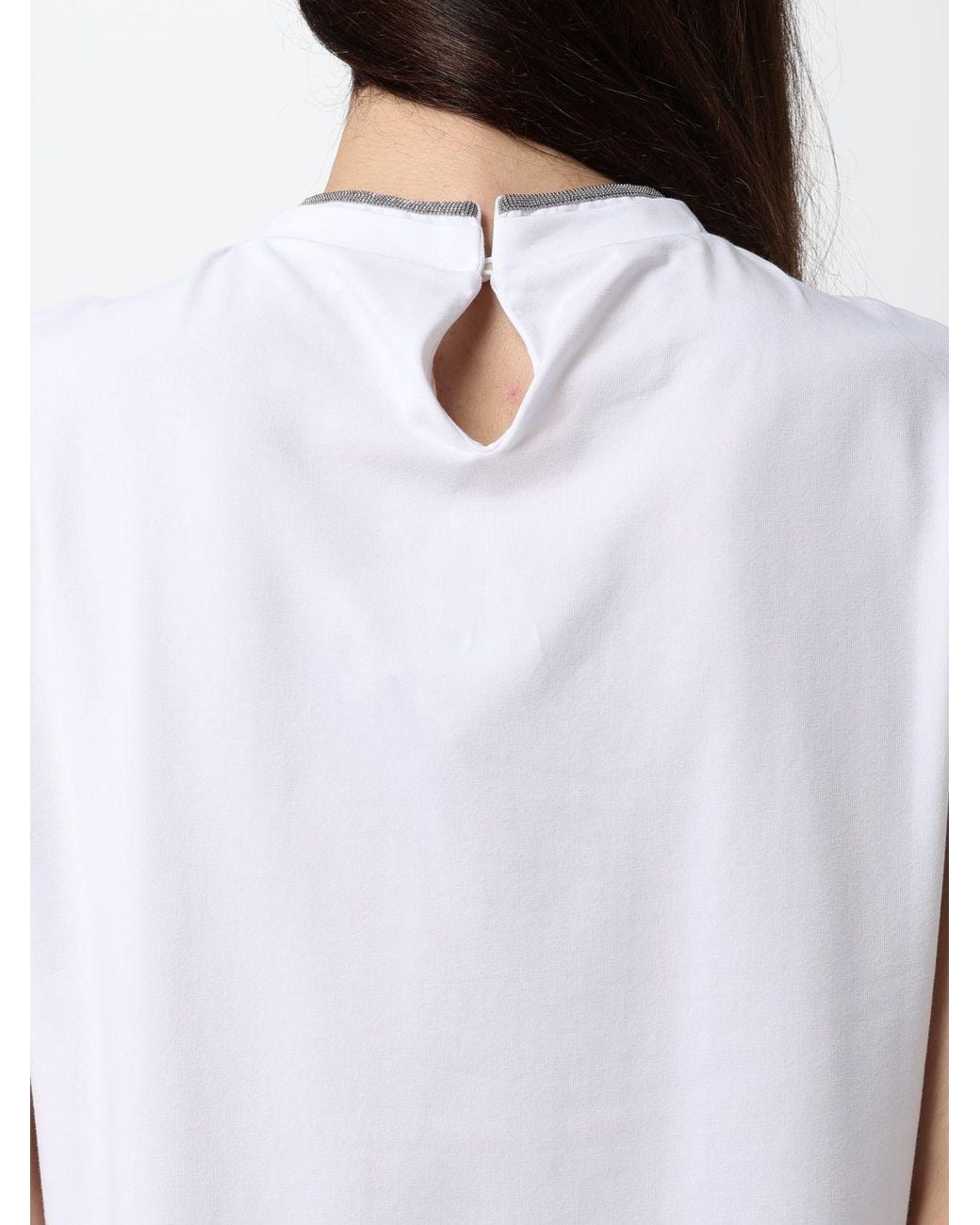 Brunello Cucinelli White Stretch-Cotton Crew-Neck T-Shirt With Monili Embroidery