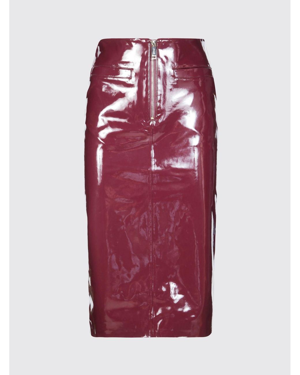 Self-Portrait Red High-Waisted Patent-Effect Midi Pencil Skirt