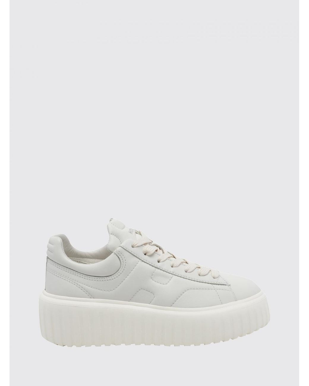 Hogan White H-Stripes Smooth Calfskin Platform Trainers With Embossed Logo