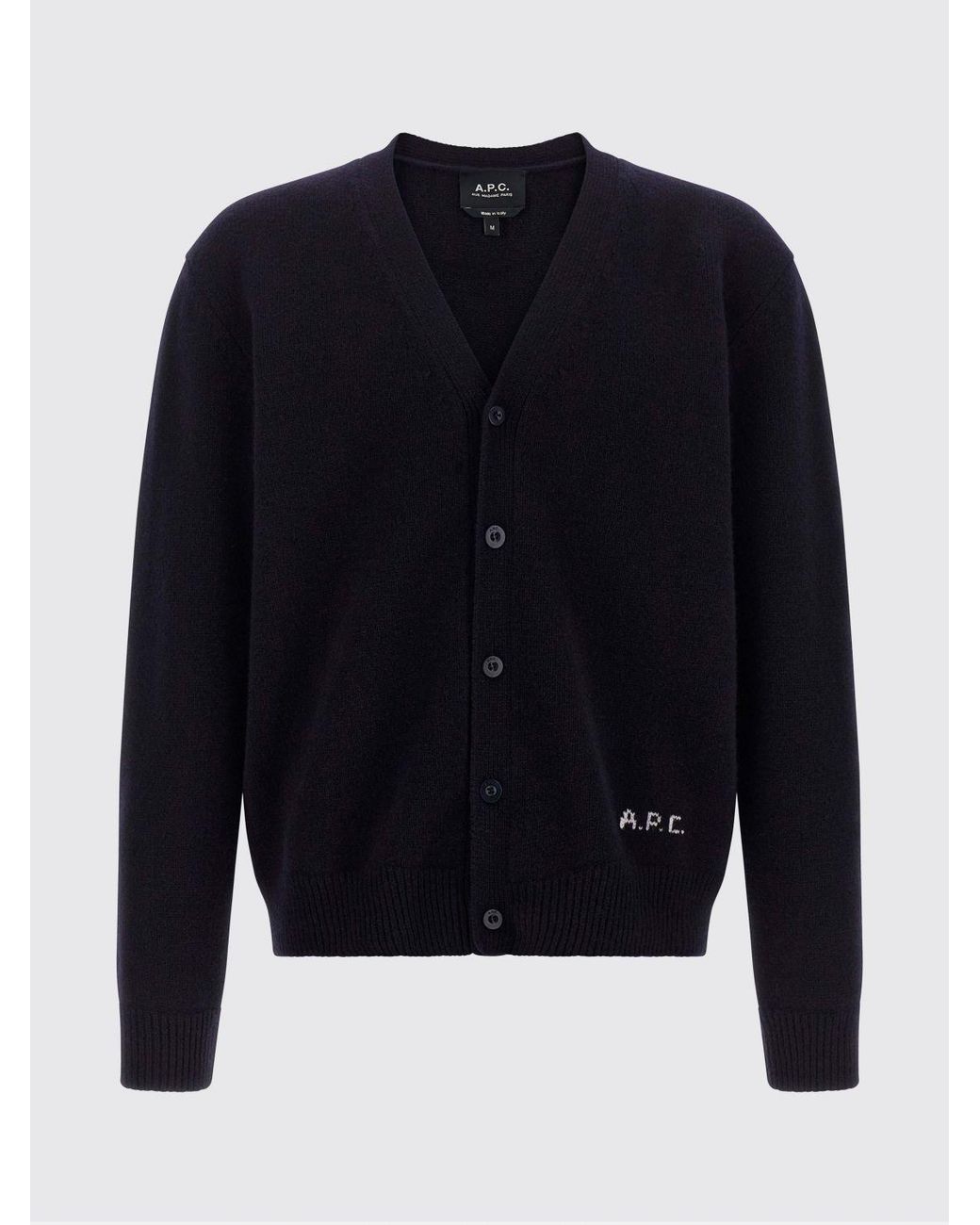 A.P.C. Blue V-Neck Pure Wool Cardigan With Contrast Logo for men