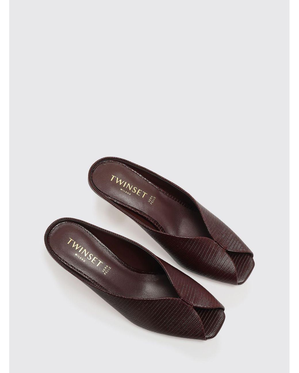 Twinset Brown Lizard Print Leather Mules