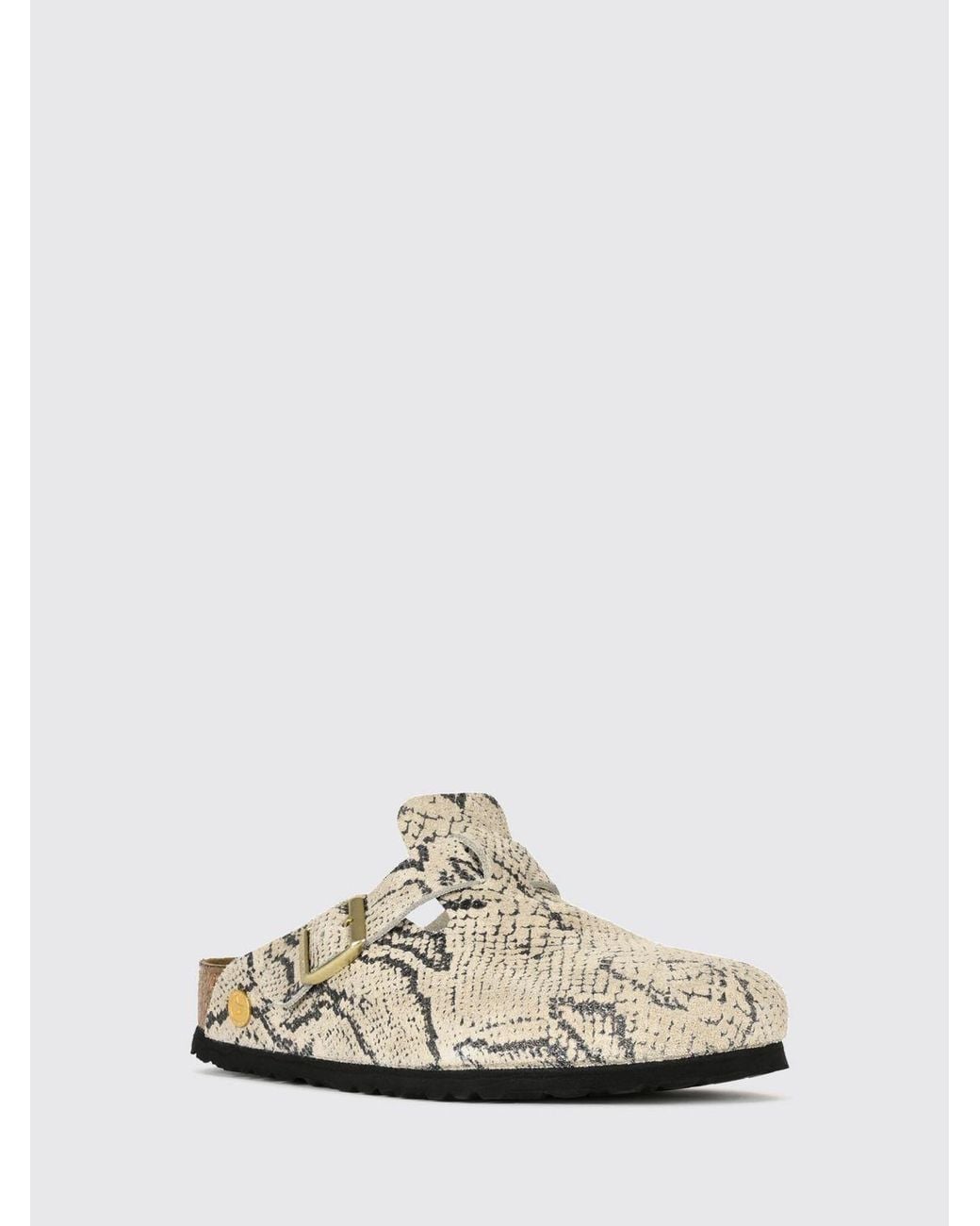 Birkenstock White Boston Python Print Suede Leather Mules