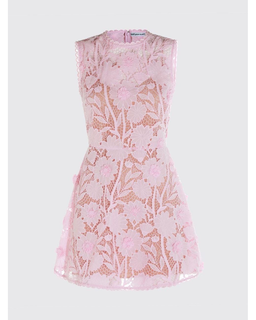 Self-Portrait Pink A-Line Off-The-Shoulder Lace Ceremony Mini Dress