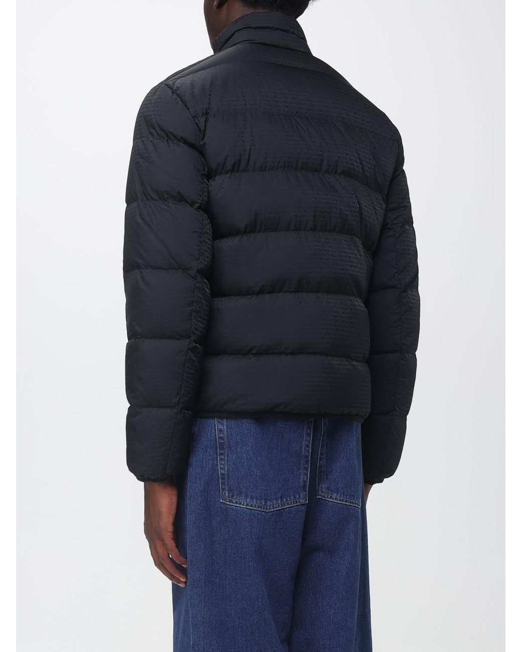 Emporio Armani Blue Quilted Nylon Down Jacket With High Neck And Eagle Logo for men