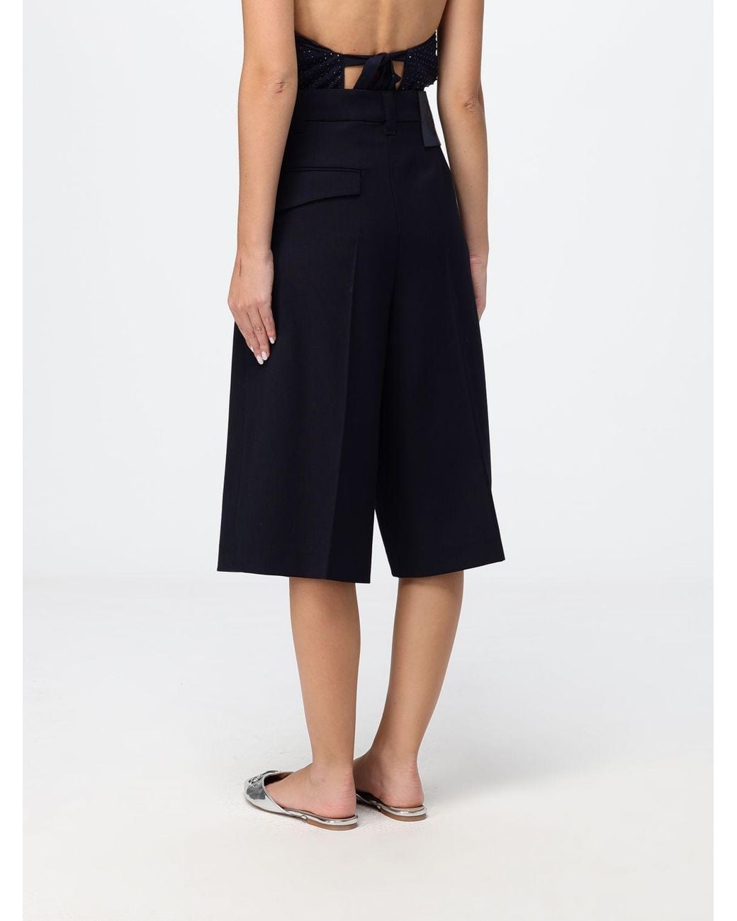 Pinko Blue High-Waisted Knee-Length Wool Blend Shorts