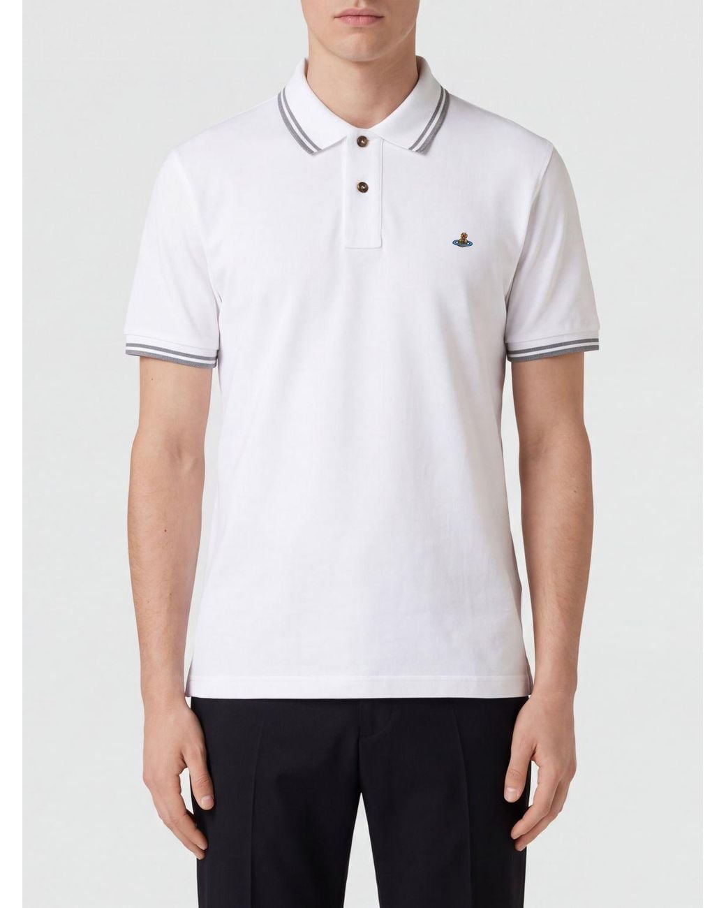Vivienne Westwood White Orb Logo Cotton Polo With Contrast Tipping for men