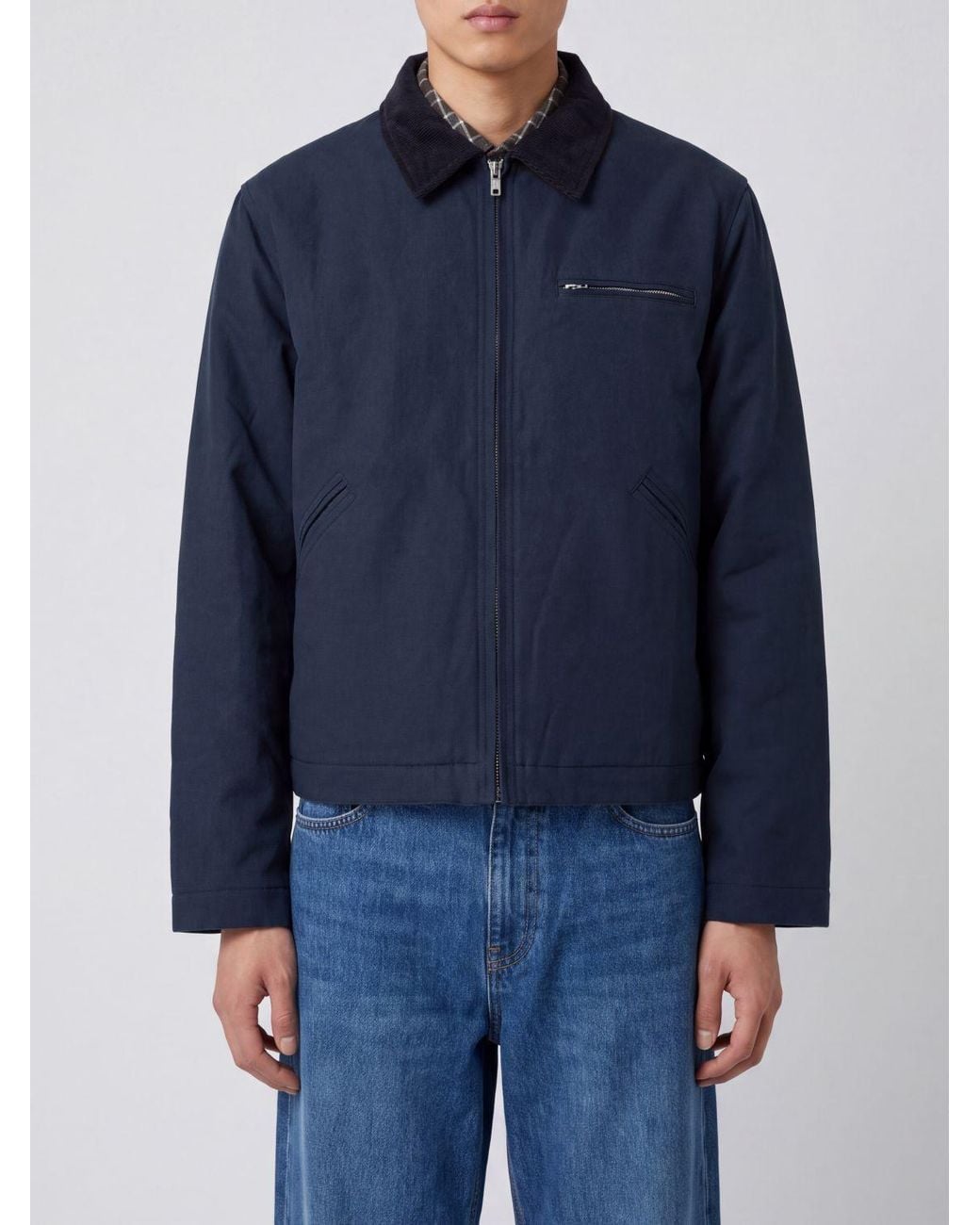 GIMAGUAS Blue Cotton Shirt Jacket With Corduroy Collar for men