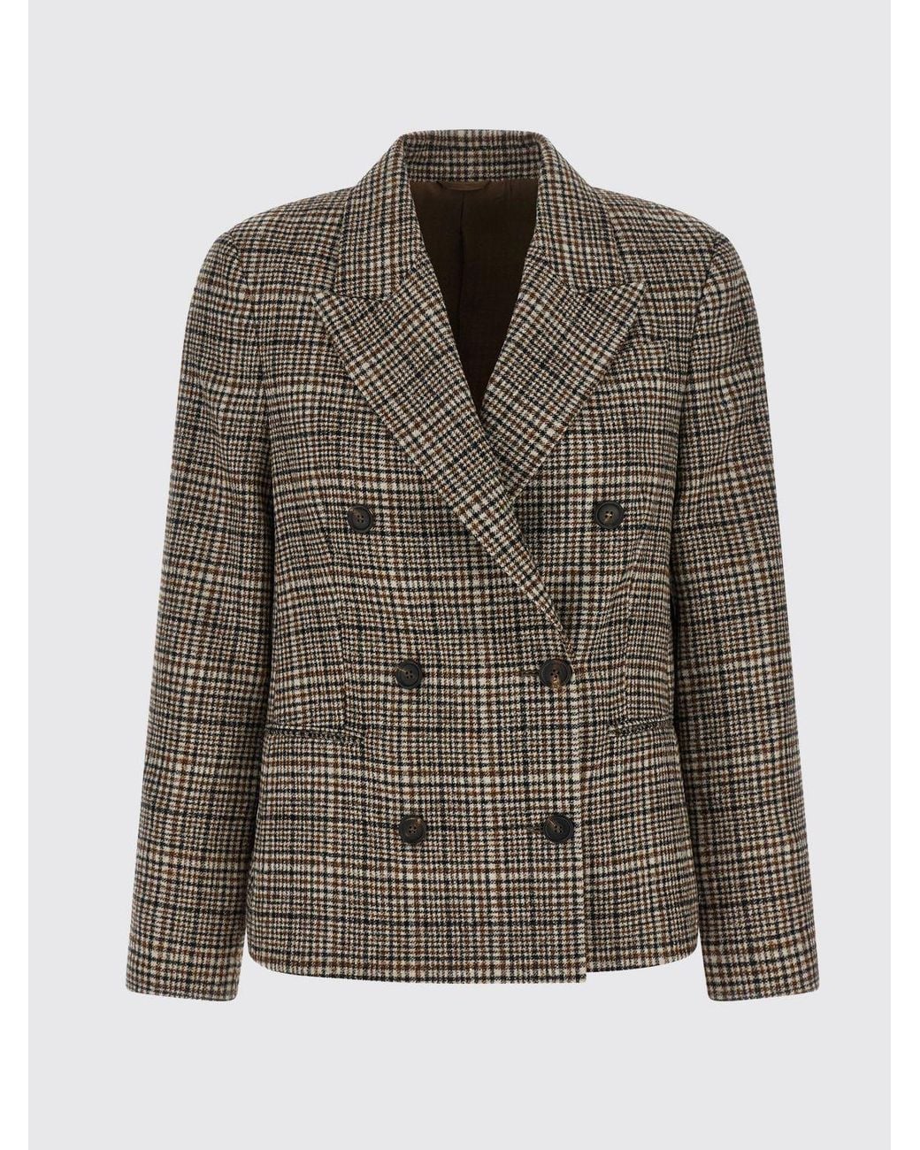 Brunello Cucinelli Brown Prince Of Wales Wool Double-Breasted Blazer