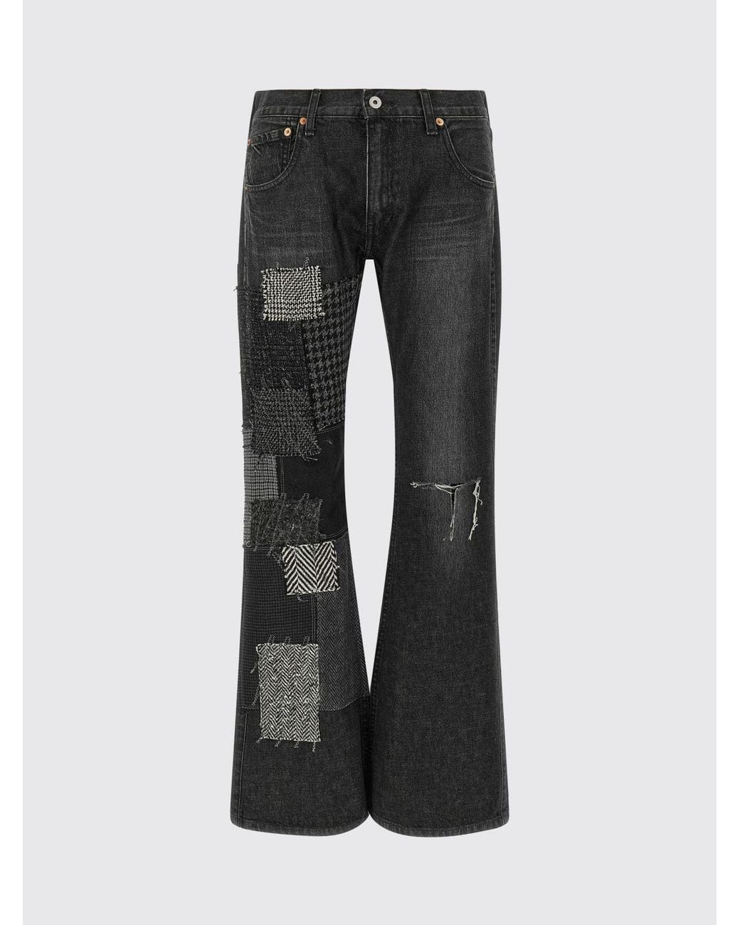 Junya Watanabe Black Low-Rise Patchwork Flared Jeans