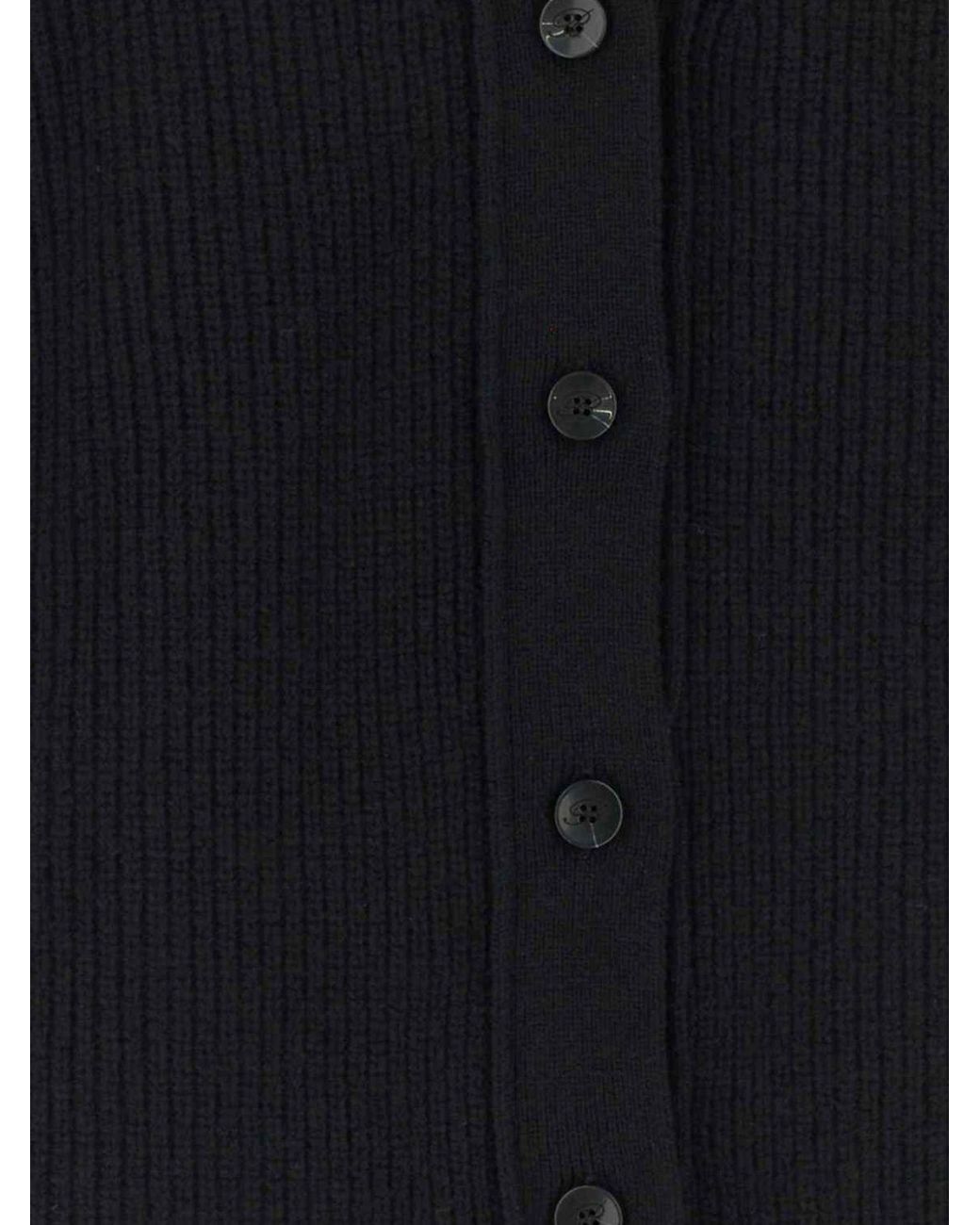Blumarine Black Asymmetrical Virgin Wool Cardigan With Shawl Collar