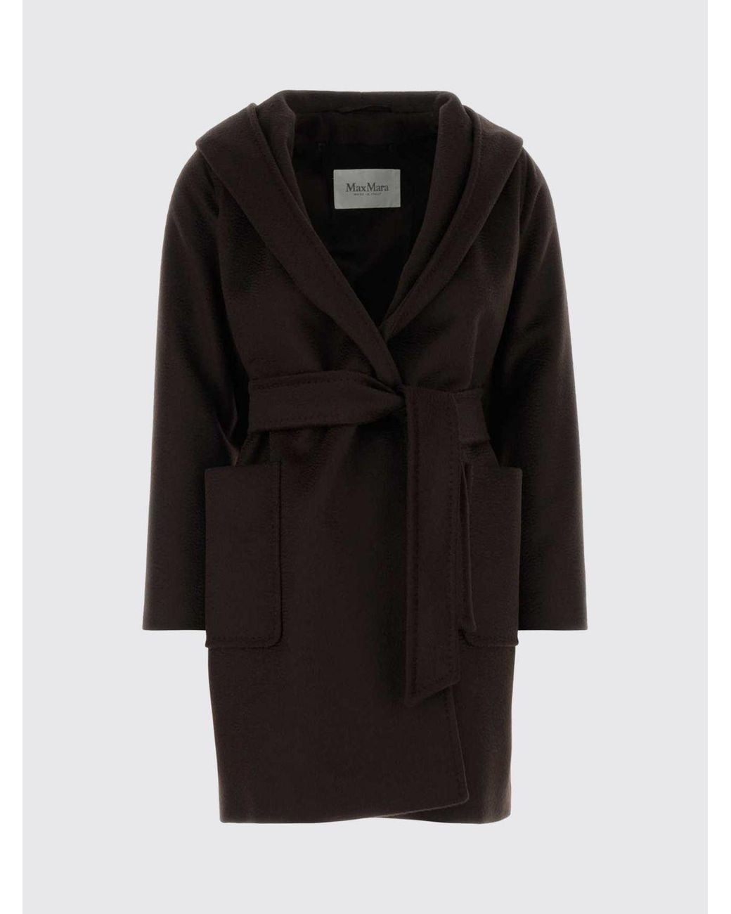Max Mara Brown Knee-Length Camel Wool Robe Coat With Shawl Collar And Belt