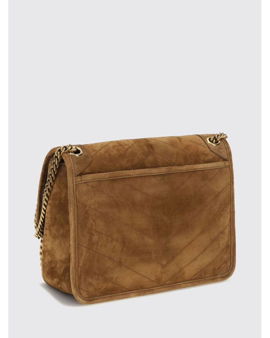 Saint Laurent Brown Medium Niki Suede Shoulder Bag With Chevron Pattern