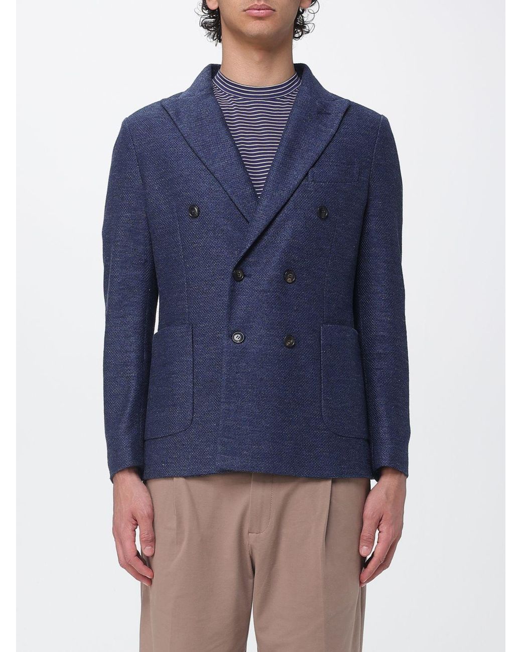 Circolo 1901 Blue Double Breasted Linen And Cotton Blazer for men