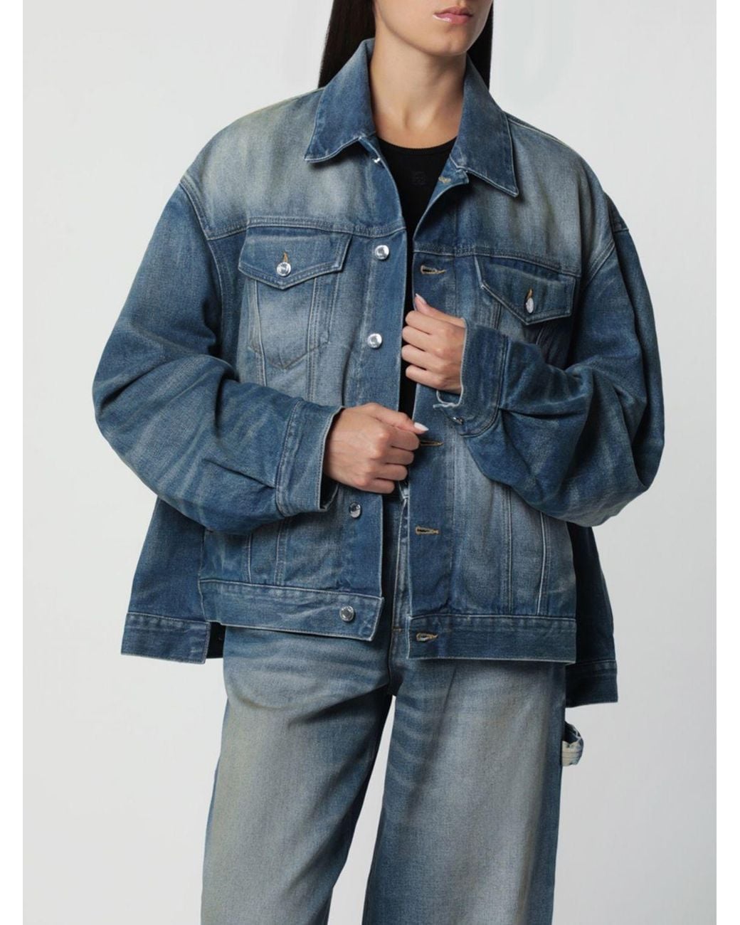 Haikure Blue Cropped Relaxed Fit Cotton Denim Jacket
