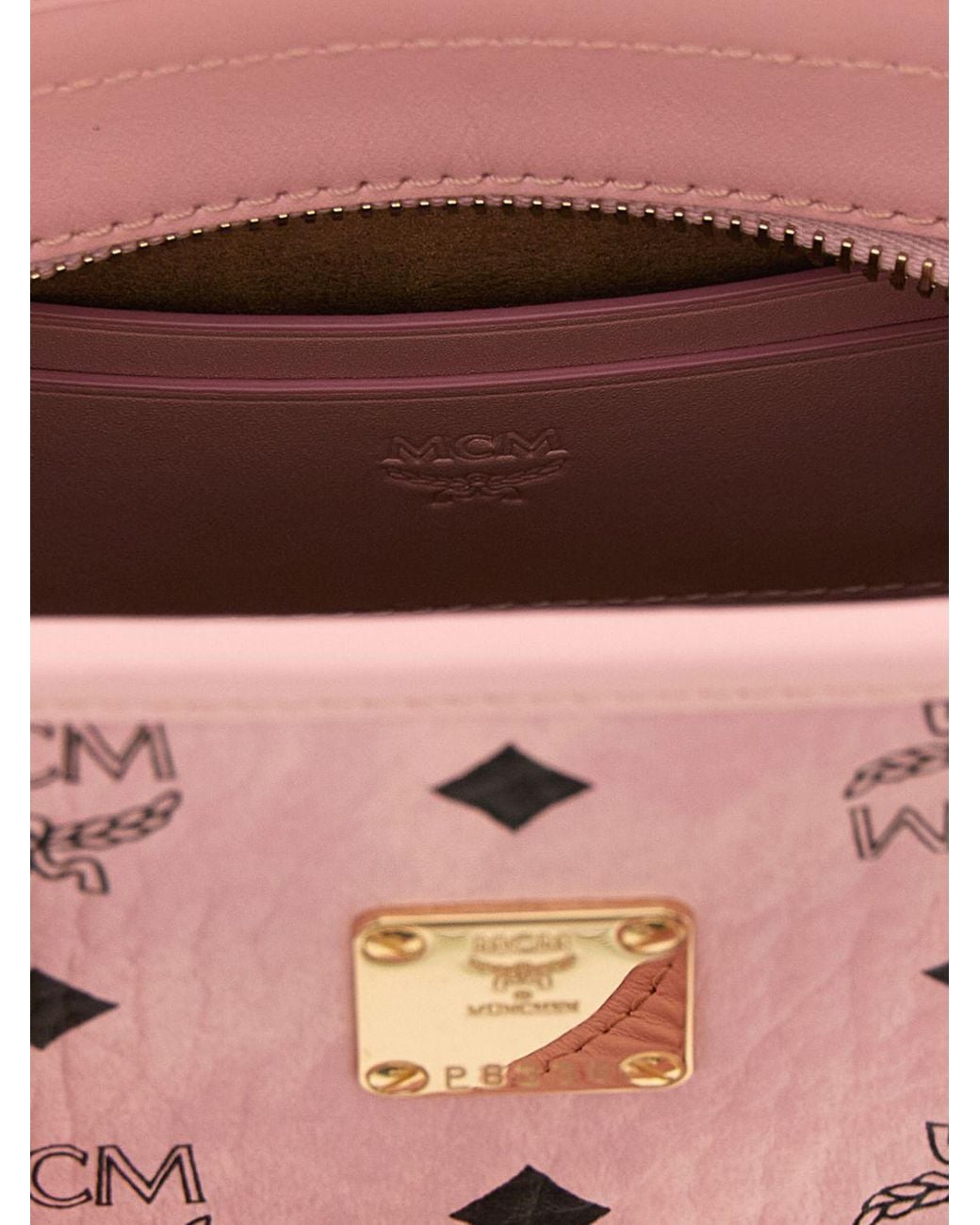 MCM Pink Toni Mini Logo Coated Cotton Tote With Removable Strap