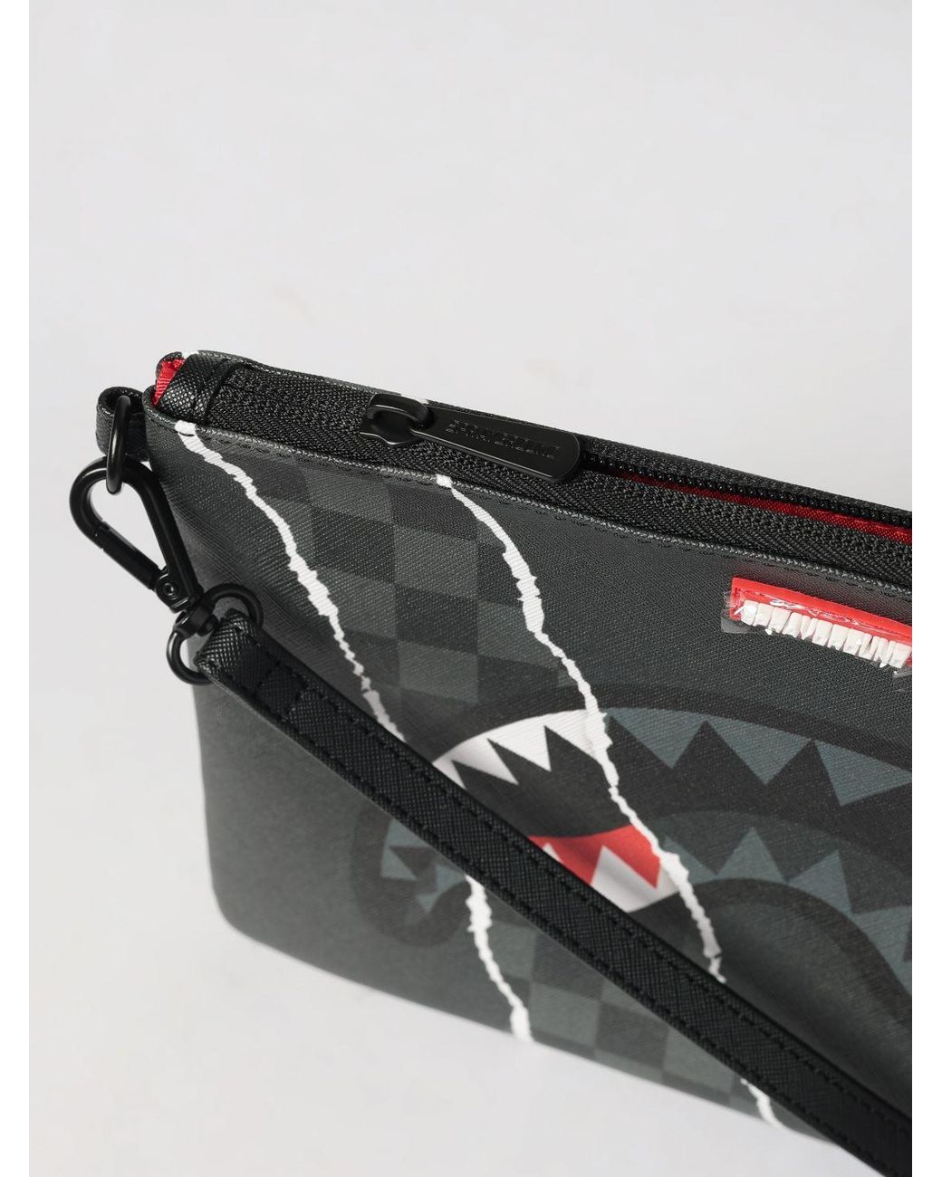 Sprayground Gray Logo Print Coated Cotton Crossbody Pouch With Removable Handle for men