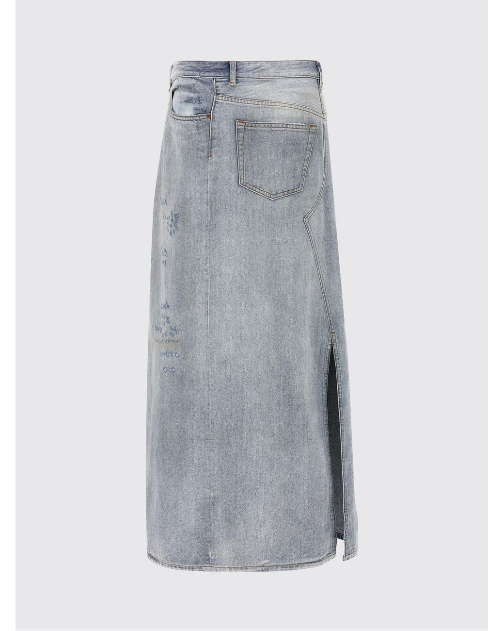 MM6 by Maison Margiela Gray Long Denim Skirt With Turned-Up Effect