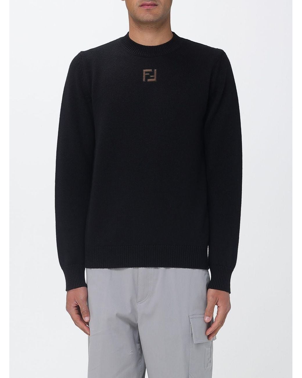 Fendi Black Ff Wool Crew-Neck Sweater for men