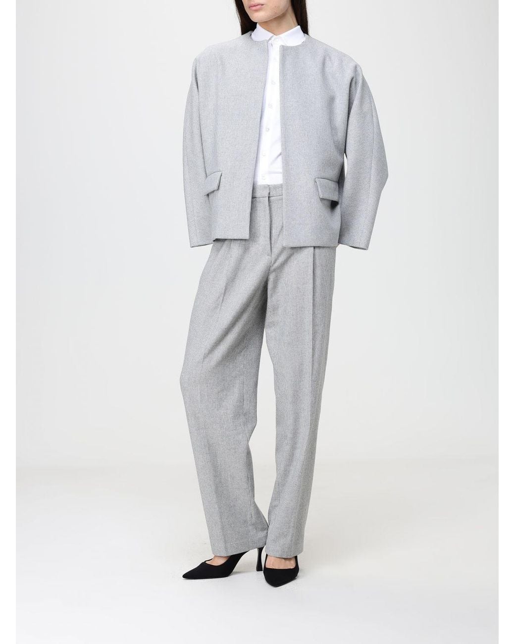 Liviana Conti Gray Slim Fit Straight-Leg Wool And Cashmere Blend Trousers High-Waisted