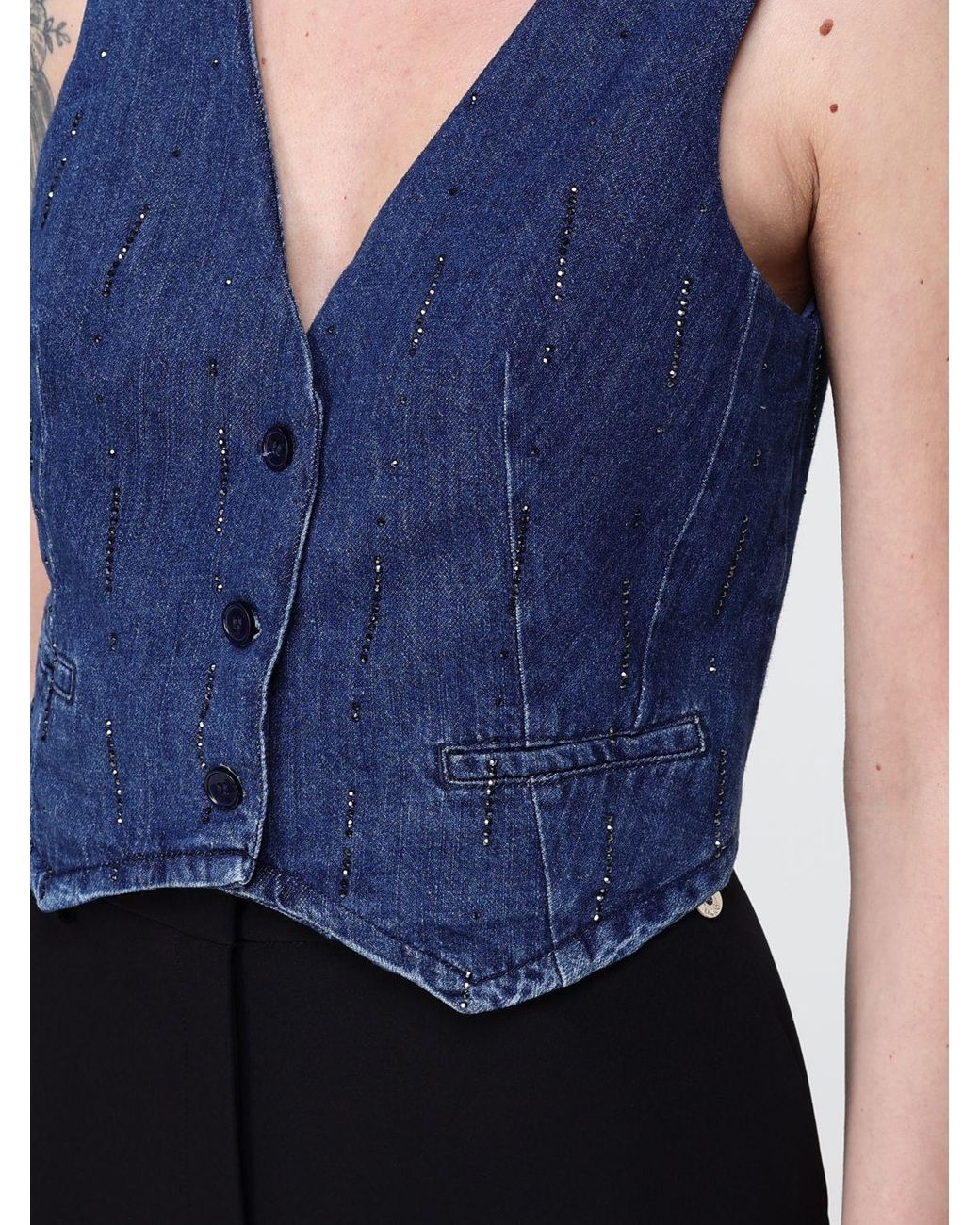 Liu Jo Blue Crop Single-Breasted Vest