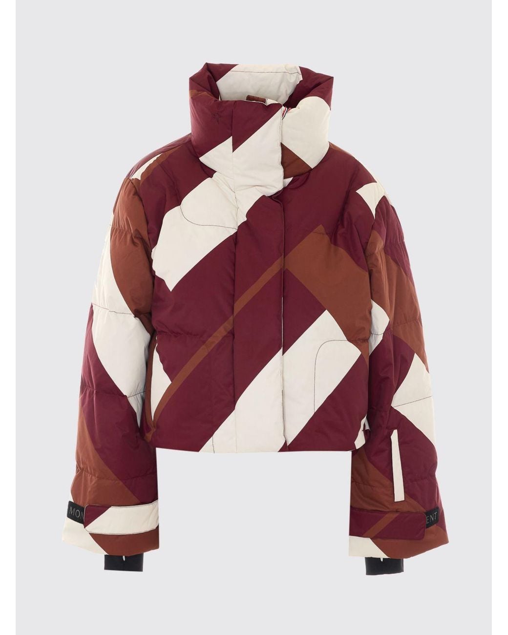 Perfect Moment Red Abstract Print Down-Filled Nylon Cropped Puffer Jacket