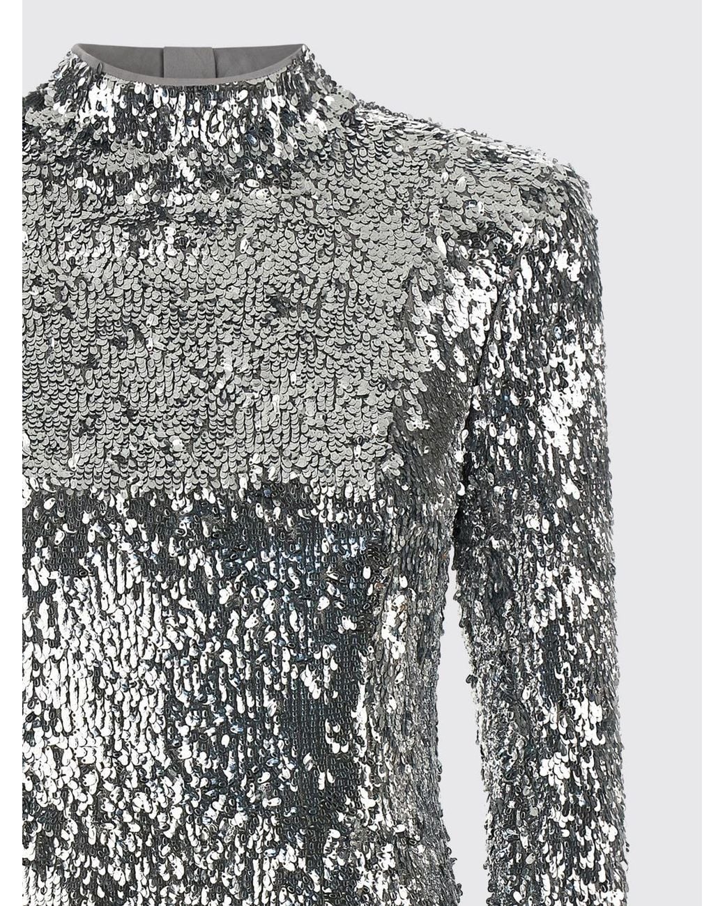 Balmain Gray Sequin-Embroidered Sheath Mini Evening Dress With High Neck