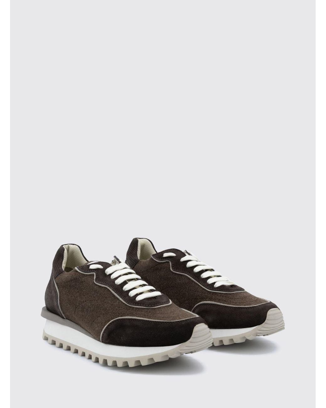 Eleventy White Suede And Wool Low Top Trainers With Serrated Sole for men