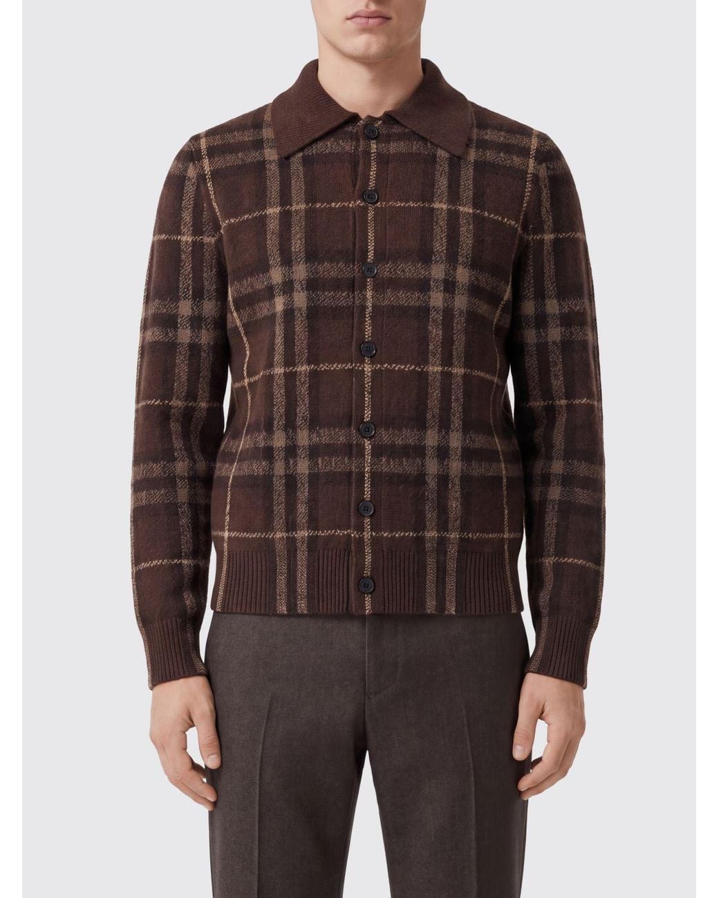 Burberry Brown Vintage Check Cashmere Cardigan With Classic Collar for men