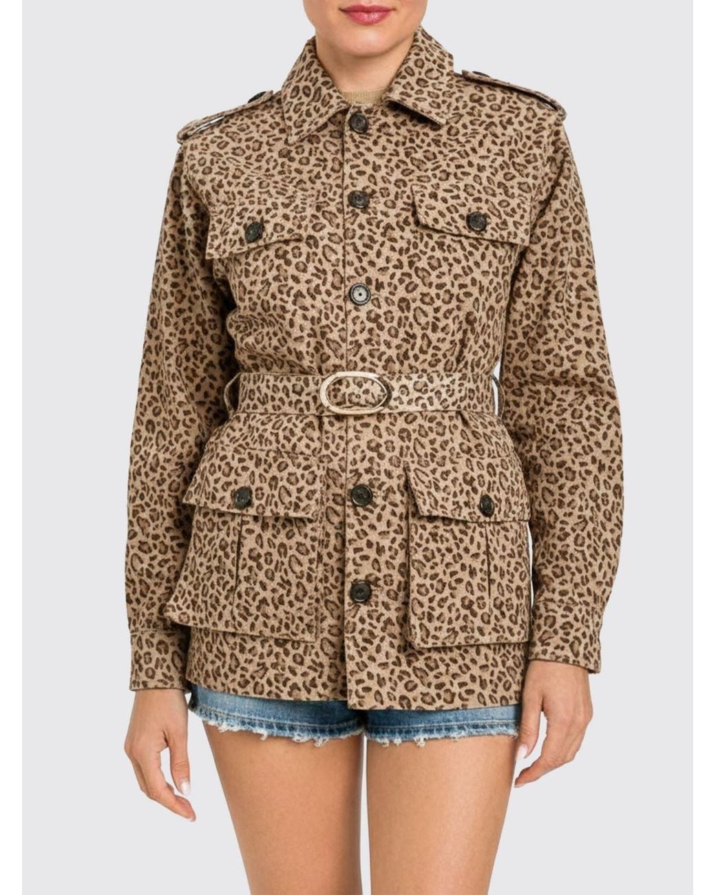 Twinset Brown Animal Print Cotton Safari Jacket