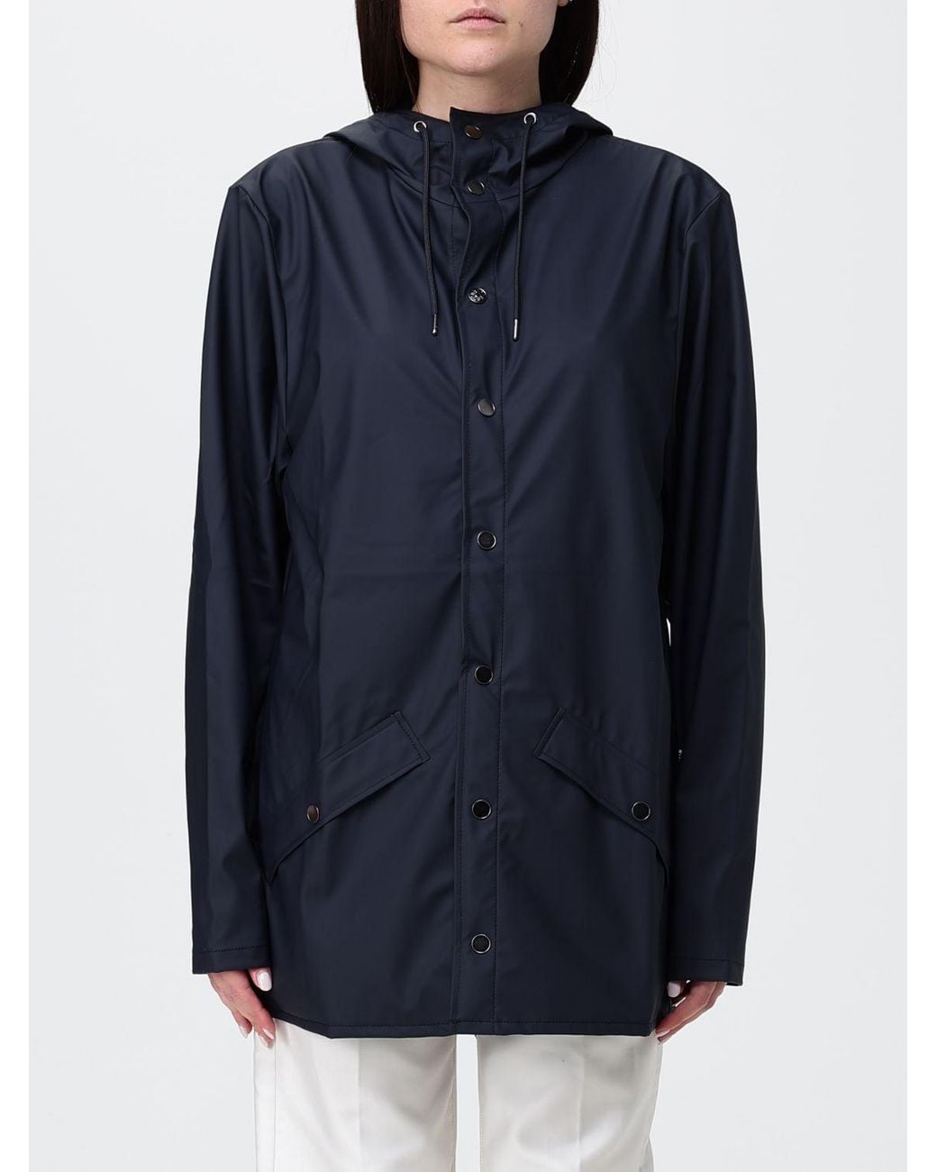Rains Blue Hooded Waterproof Polyester Raincoat