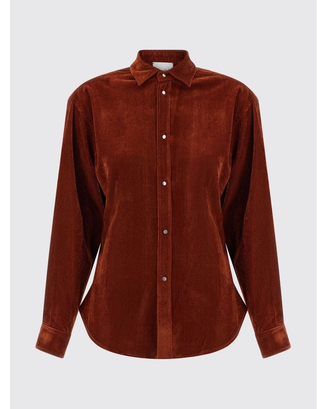 Nude Red Long-Sleeved Velvet Shirt With A Classic Collar And Button Closure