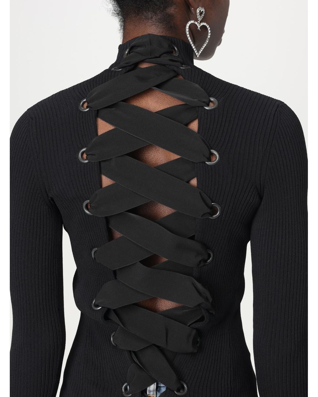 Balenciaga Blue Ribknit Mock Neck Sweater