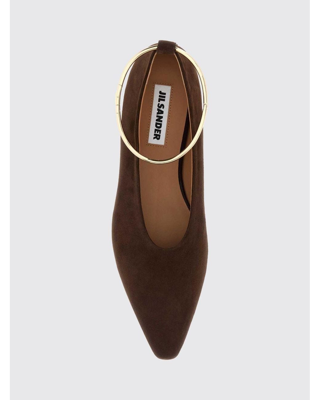 Jil Sander Brown Ring Suede Ballet Flats With Almond Toe