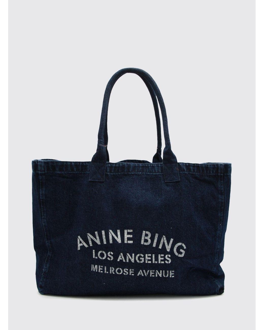 Anine Bing Blue Large Cotton Denim Tote Bag With A Printed Logo
