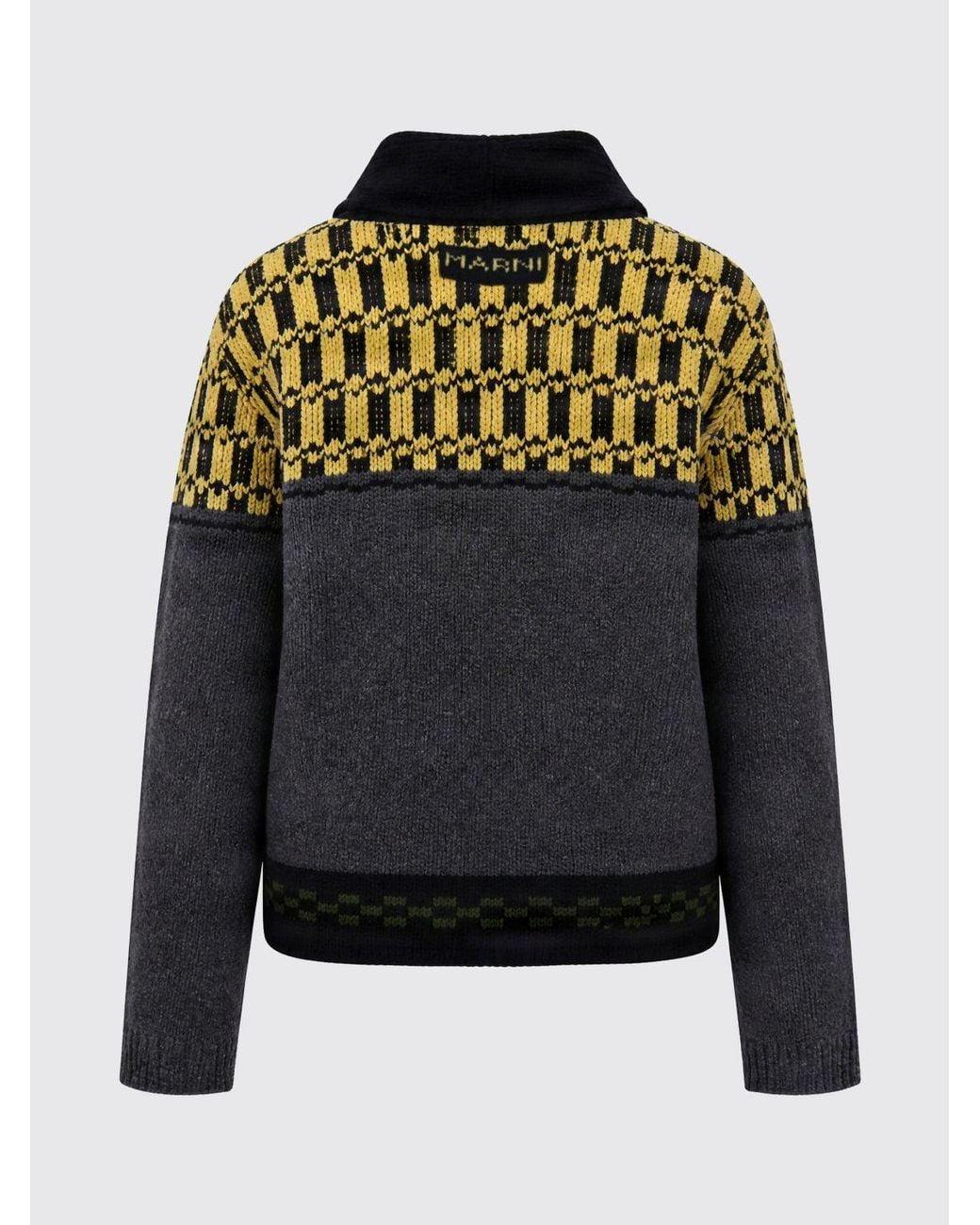 Marni Black Check Pattern Wool Cardigan With Shawl Collar