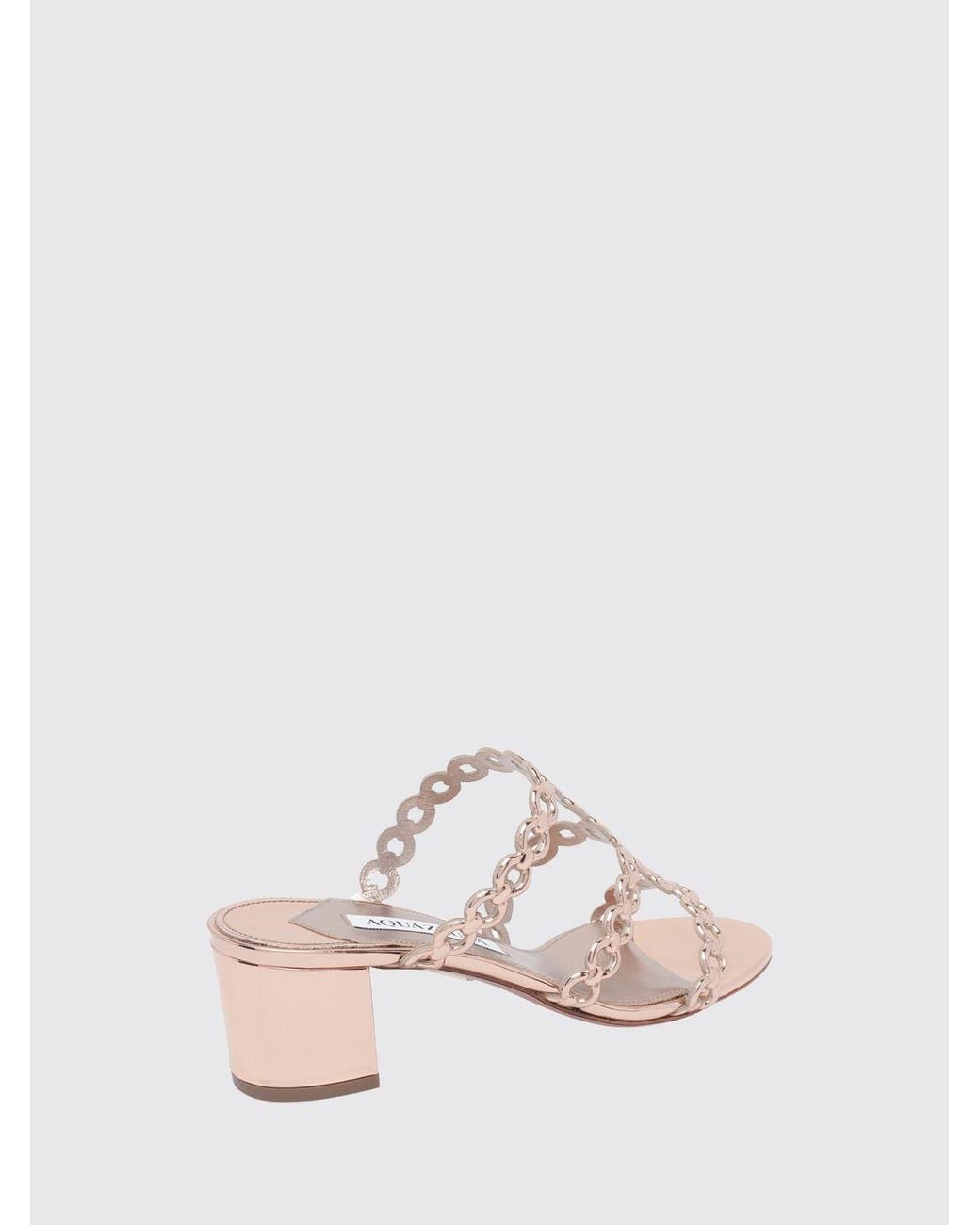 Aquazzura Pink Patent Leather Open-Toe Mid-Heel Mules