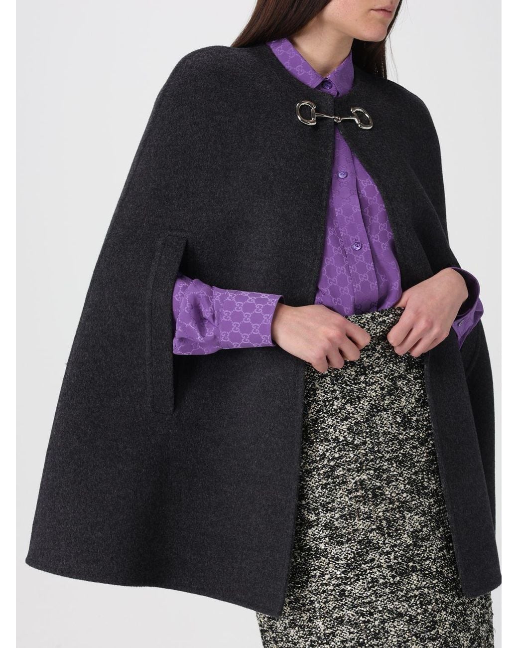 Gucci Black Wool And Silk Cape With Clamp Detail