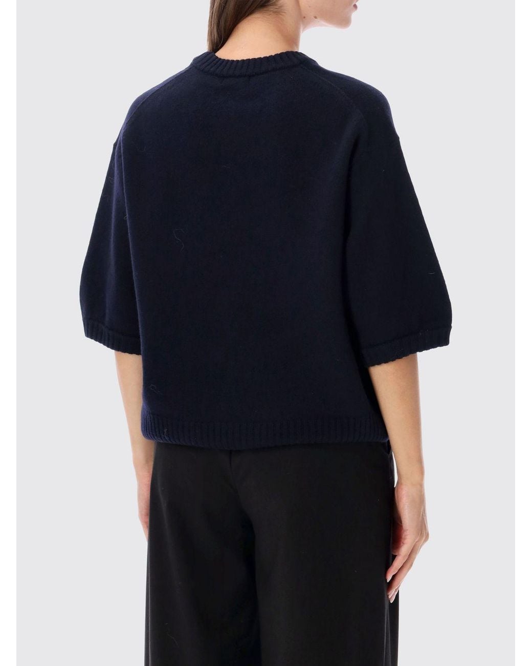 Soeur Blue Short-Sleeved Merino Wool Jumper With Crew Neck And Dropped Shoulders