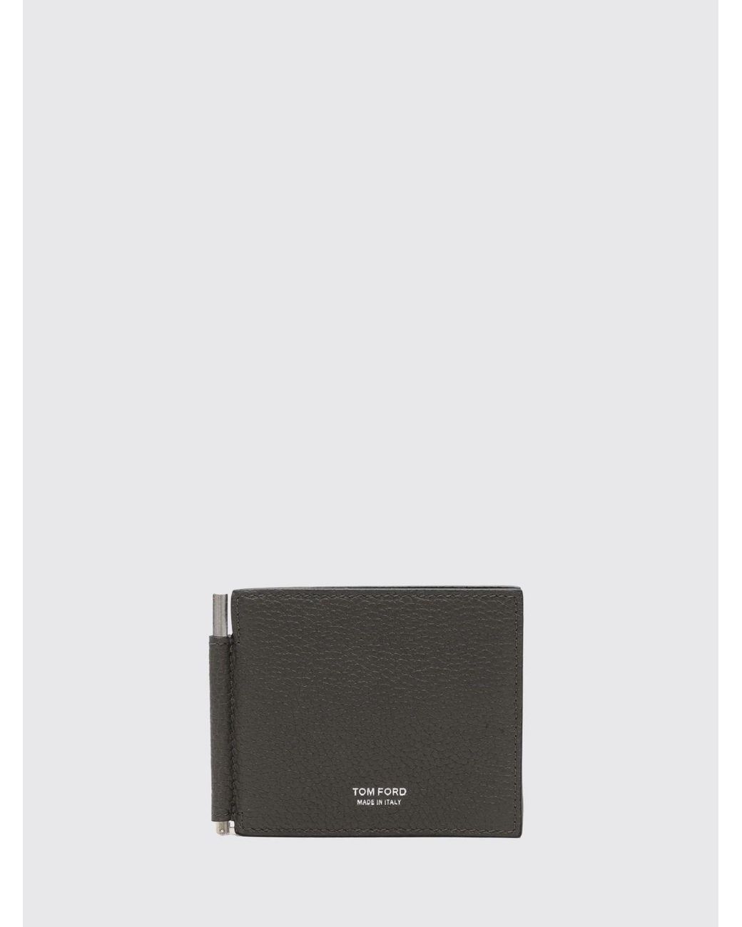 Tom Ford Gray Bifold Leather Wallet With Money Clip And Eight Card Slots for men