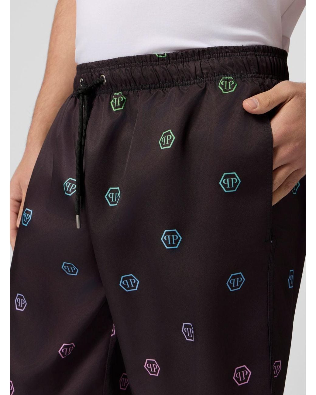 Philipp Plein Black Monogram Twill Jogging Shorts With Hexagon Logo for men