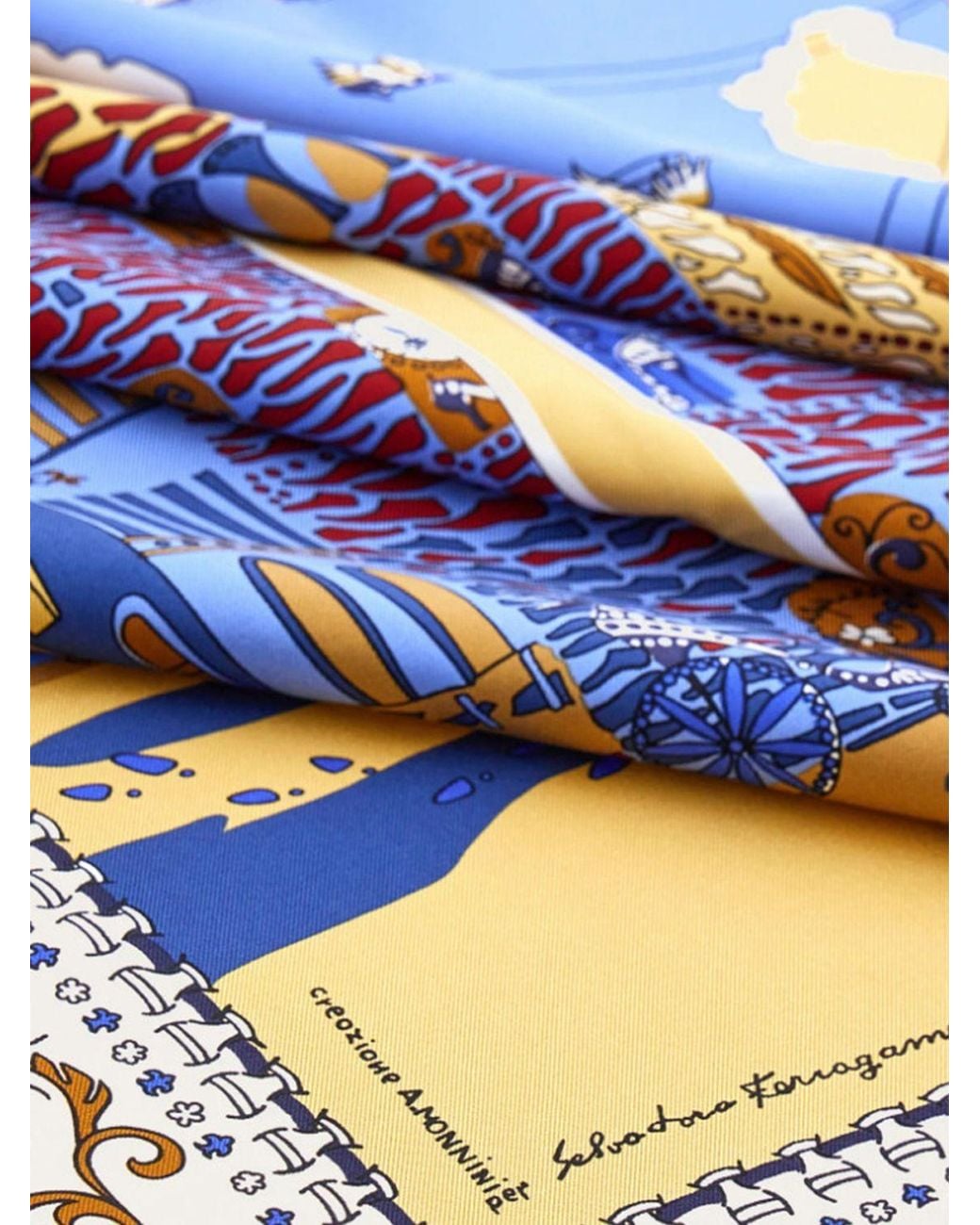 Ferragamo Blue Palazzo Spini Feroni Graphic Print Square Scarf